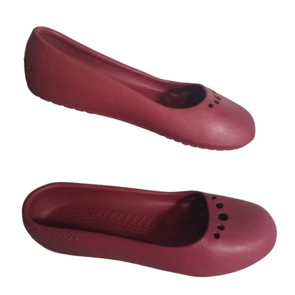 Ladies Crocs Ballerina Shoes Prima Red Slip on Casual Flat Women's 8